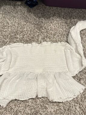 Free People White Smocked Off-Shoulder Peplum Crop Top